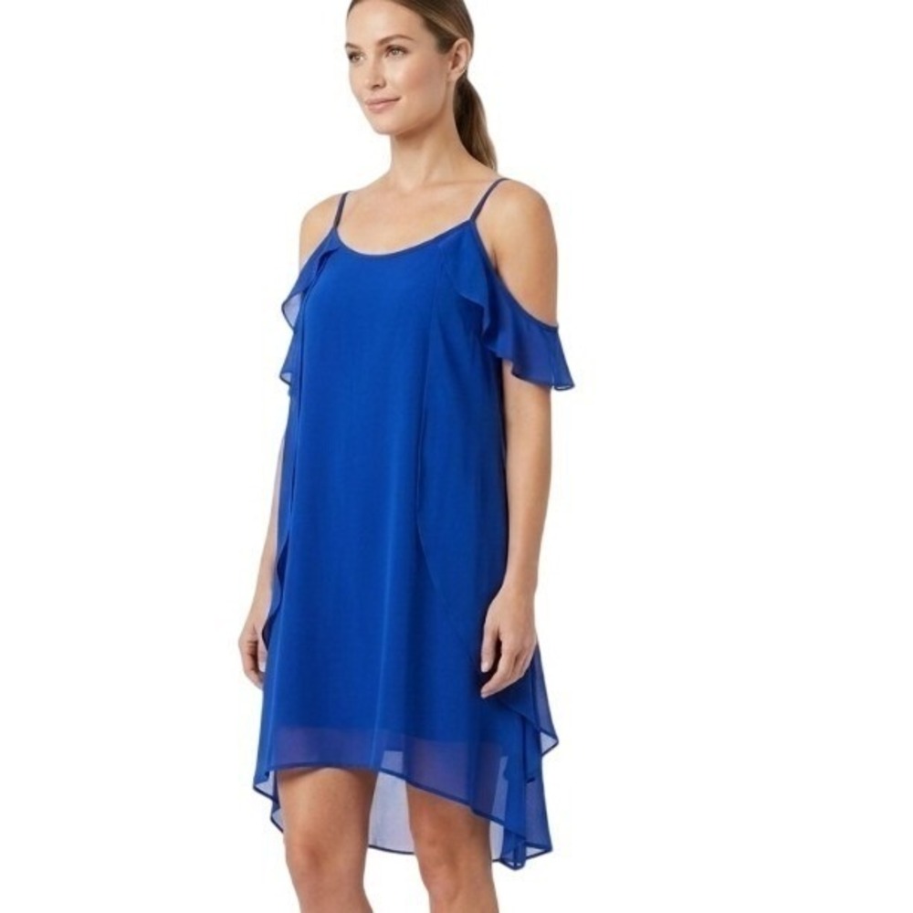 Altar'd State Dress Women's S Blue Cold Shoulder Ruffle Chiffon Shift Sundress